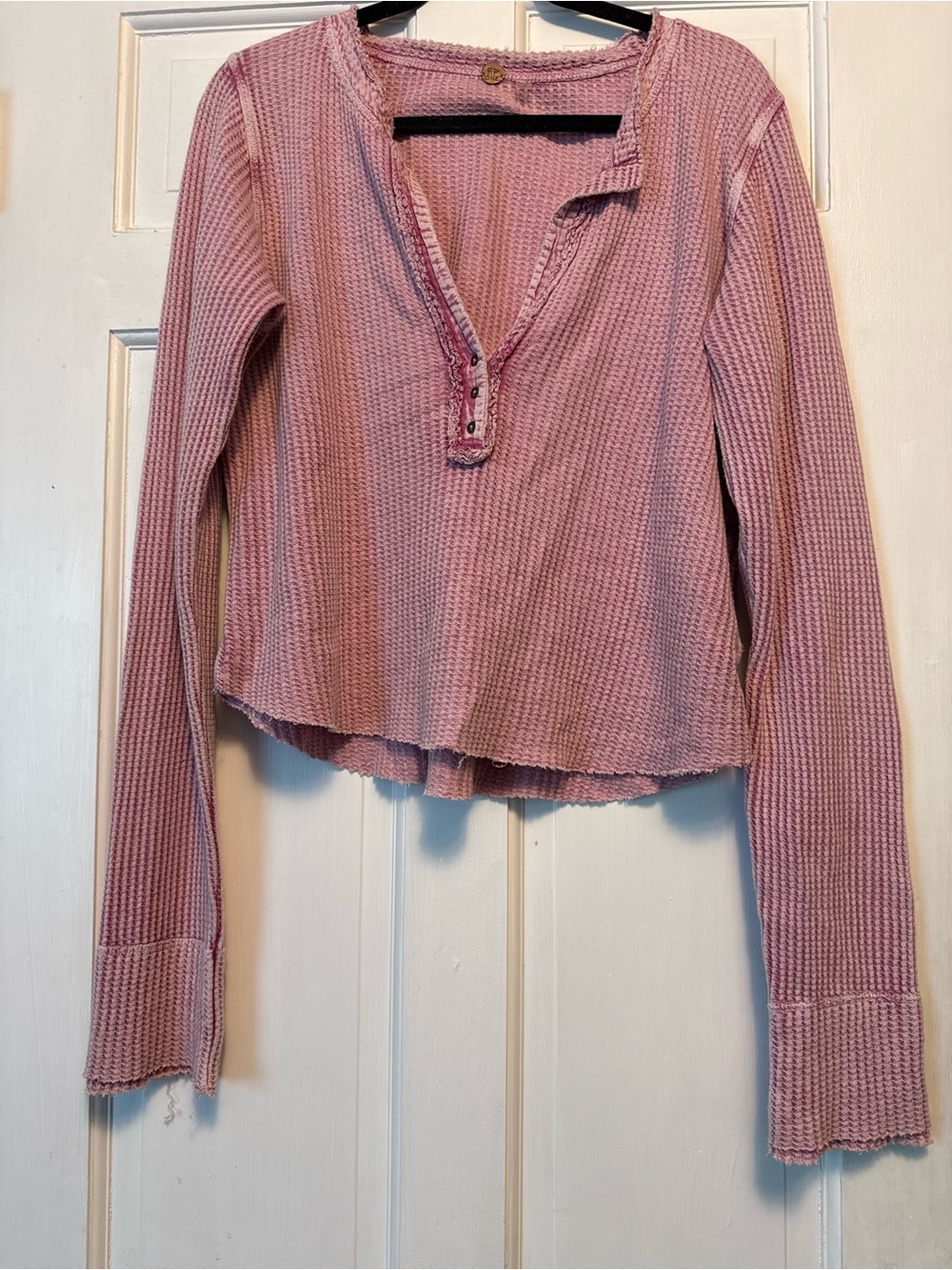 Free People Lavender Pink Waffle Knit Long Sleeve Henley - Picture 4 of 4